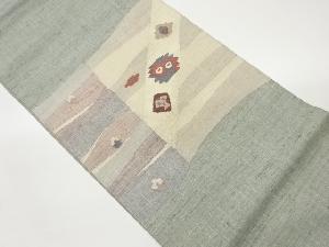 リサイクル　手織り紬金通し横縞に抽象模様織出し袋帯